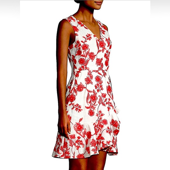 Rebecca Taylor Floral Embroidered High-Lo Flounce Hem Dress Size 0 NWT - Picture 3 of 7